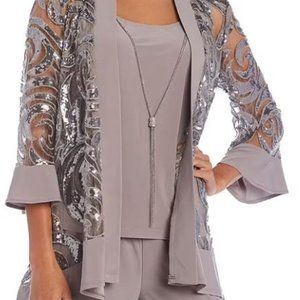 R & M Richards Swirl Sequin Scoop Neck 3/4 Sleeve Jacket 2-Piece Twinset Dillard